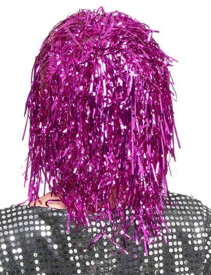 Folienperücke Lametta fuchsia für Damen