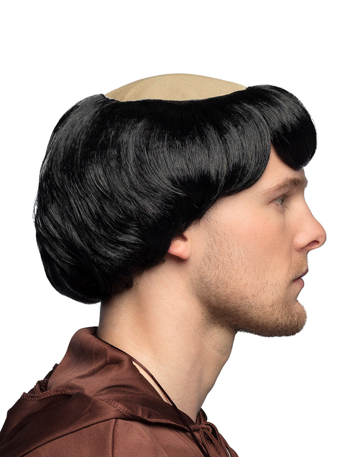 Vue de profil de la perruque de moine pour homme