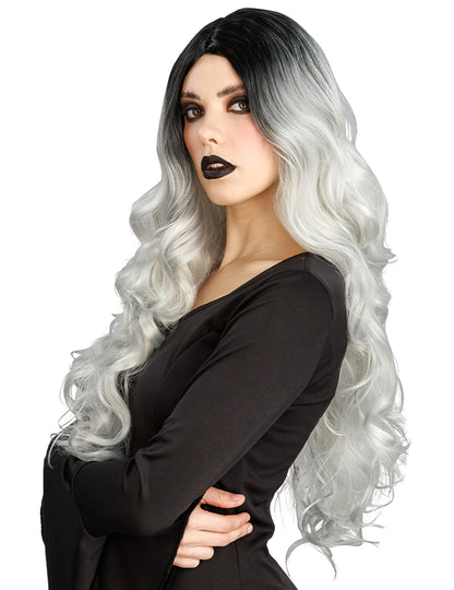 Luxus-Perücke Ombré Schwarz-Weiß für Damen