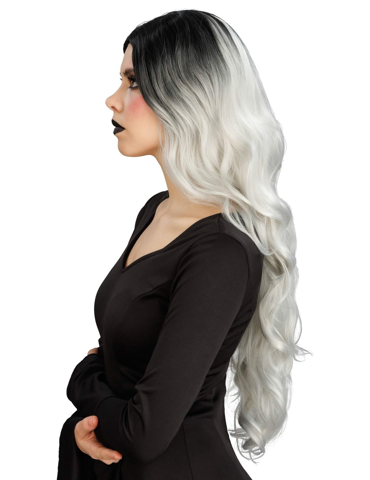 Luxus-Perücke Ombré Schwarz-Weiß für Damen
