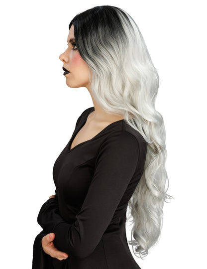 Luxus-Perücke Ombré Schwarz-Weiß für Damen