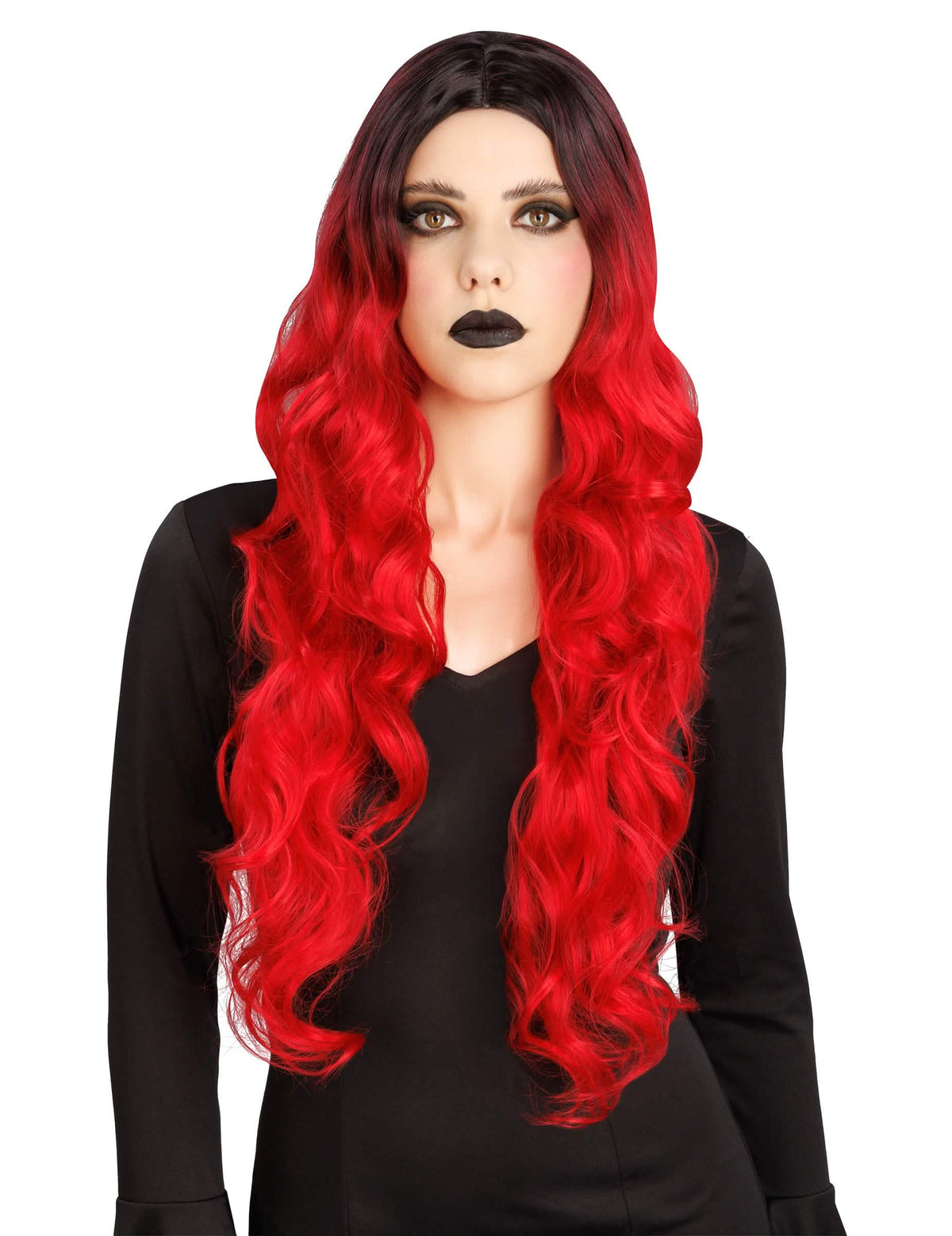 Luxus Damenperücke rot-schwarz Ombré