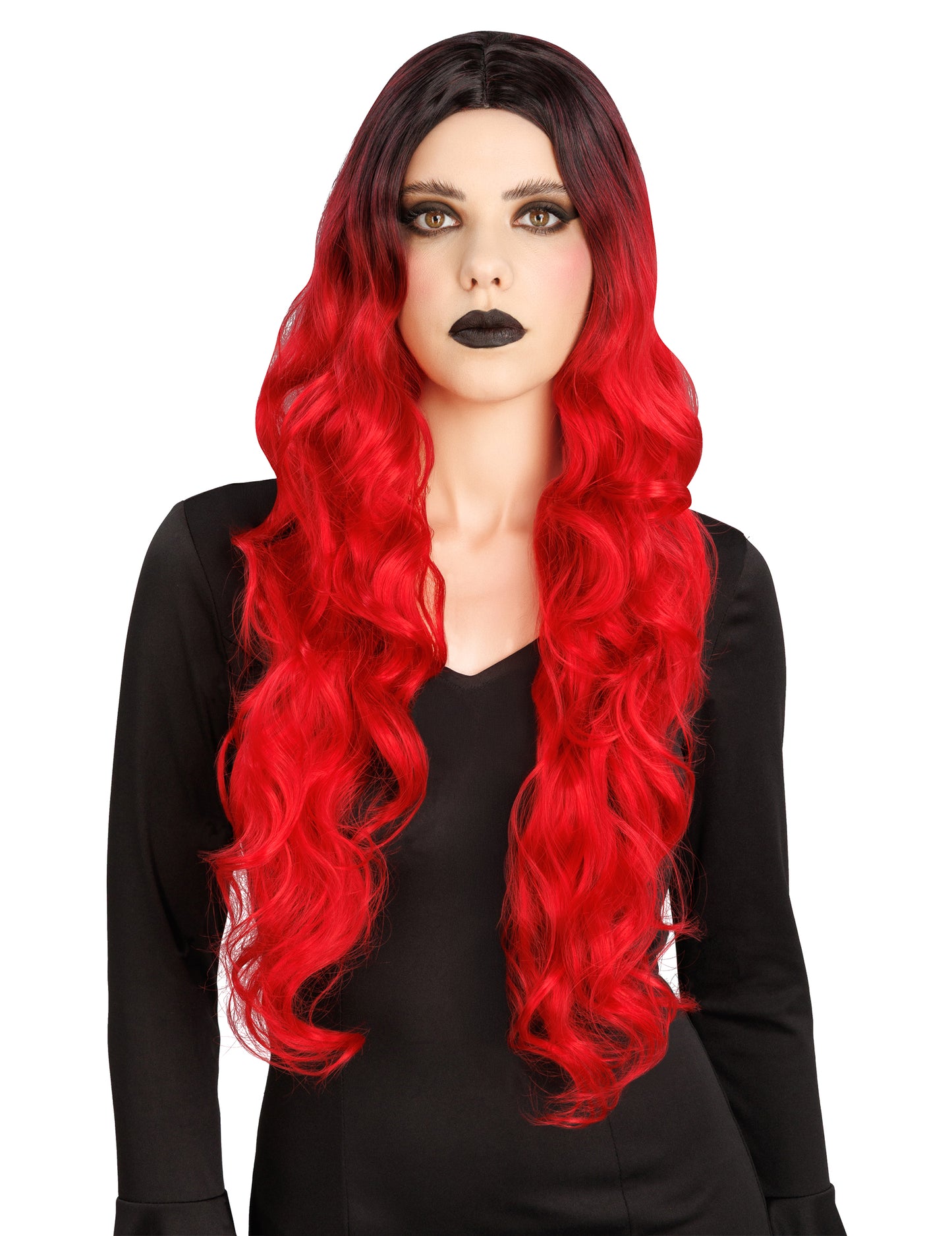 Luxus Damenperücke rot-schwarz Ombré