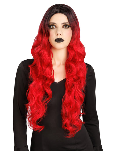 Luxus Damenperücke rot-schwarz Ombré