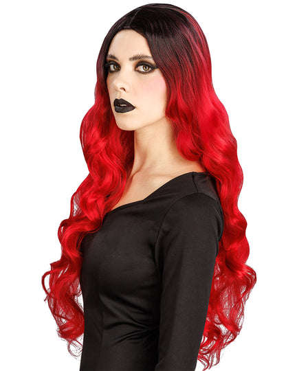 Luxus Damenperücke rot-schwarz Ombré