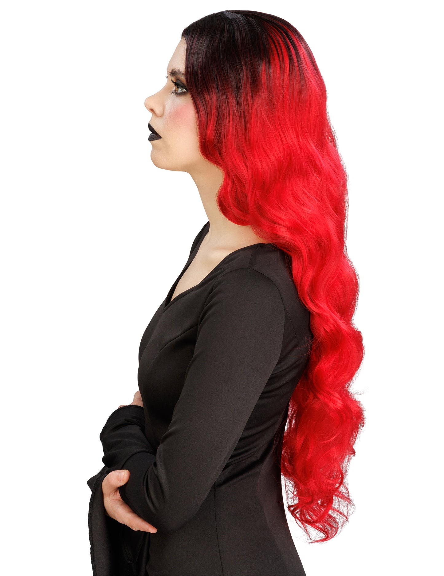 Luxus Damenperücke rot-schwarz Ombré