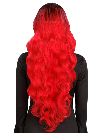 Luxus Damenperücke rot-schwarz Ombré