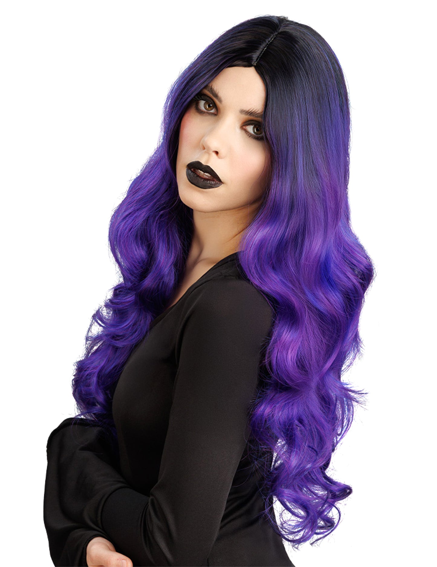 Lila-schwarze Luxus-Ombré-Perücke für Damen
