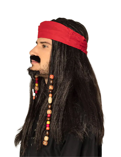 Vue de profil de la perruque pirate avec bandana pour homme