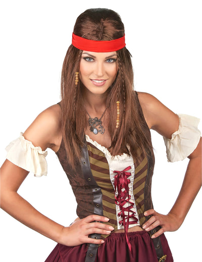 Langhaar-Perücke mit Bandana für Erwachsene
