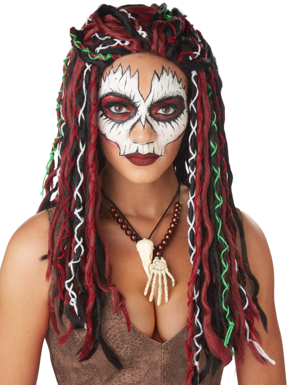 Voodoo-Priesterin-Perücke für Damen schwarz und Rot mit Dreadlocks