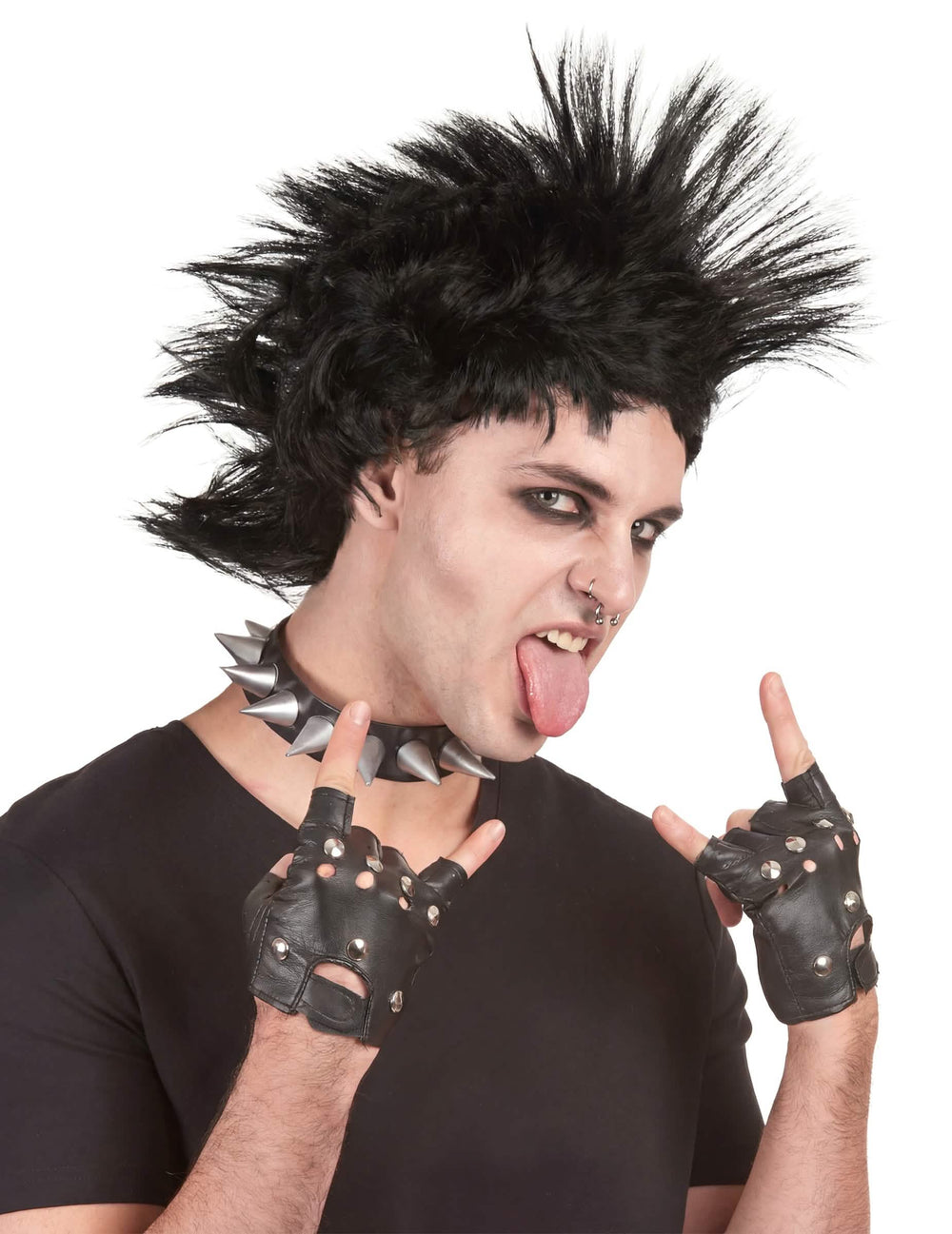 Schwarze Punk-Perücke für Herren mit Irokesenfrisur