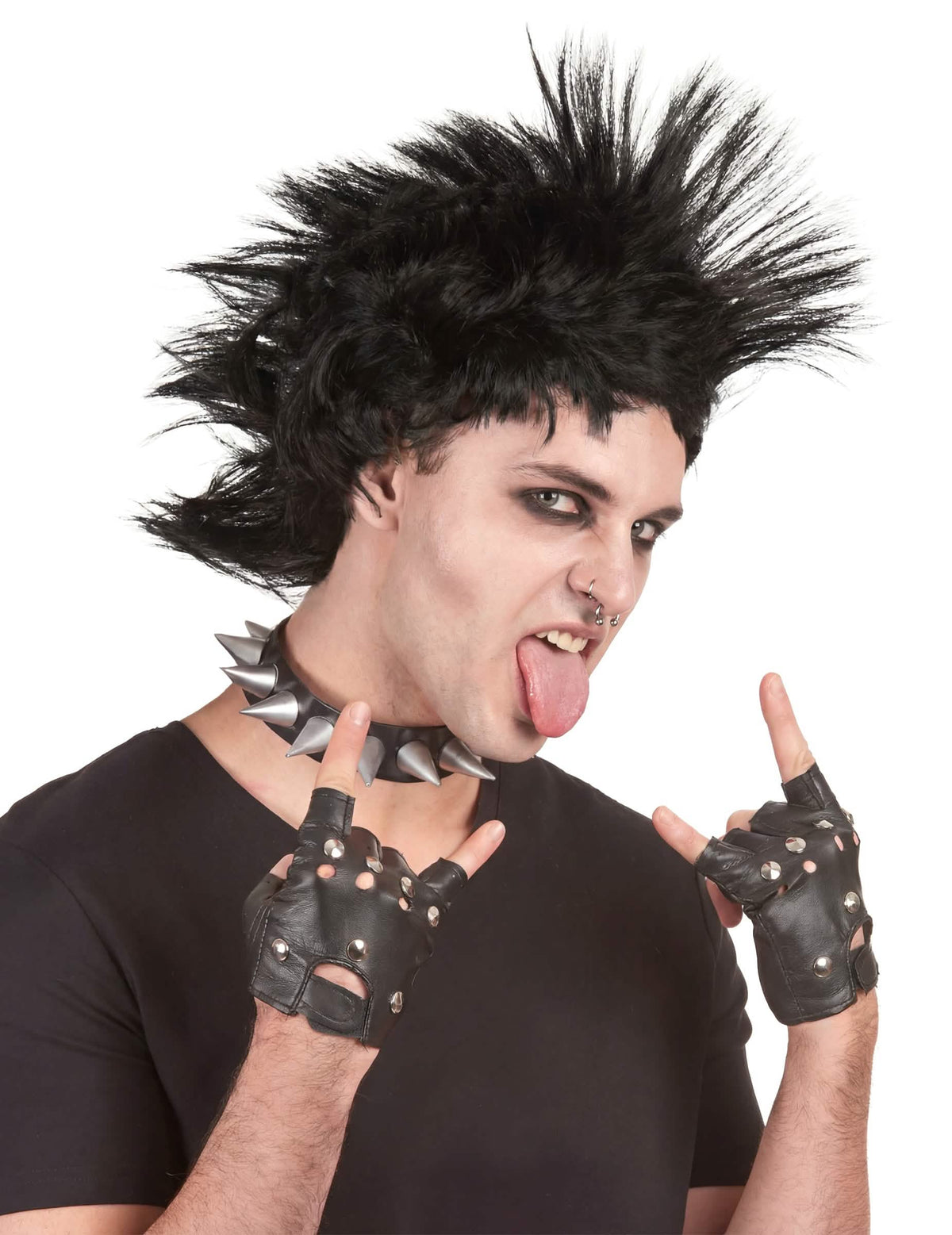 Schwarze Punk-Perücke für Herren mit Irokesenfrisur