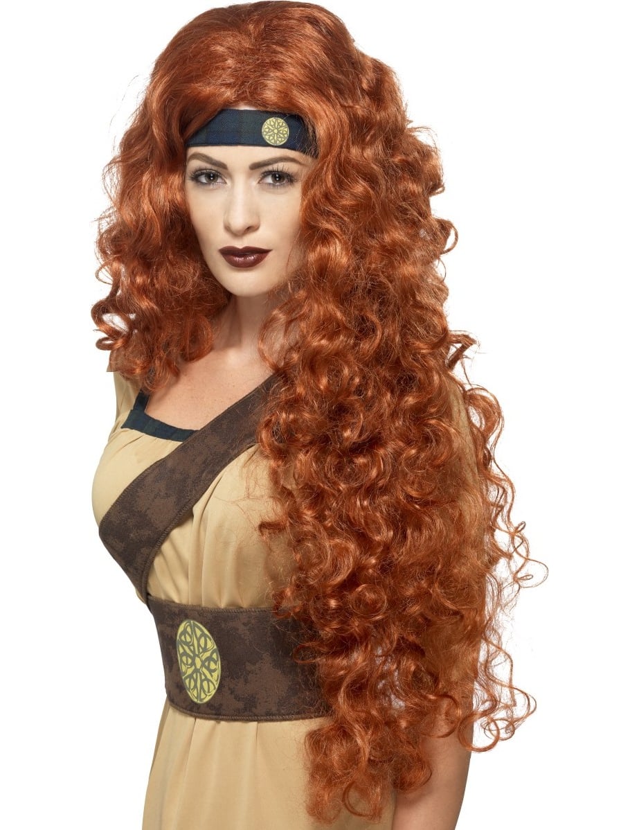 Perruque reine guerrière pour femme auburn longue et bouclée