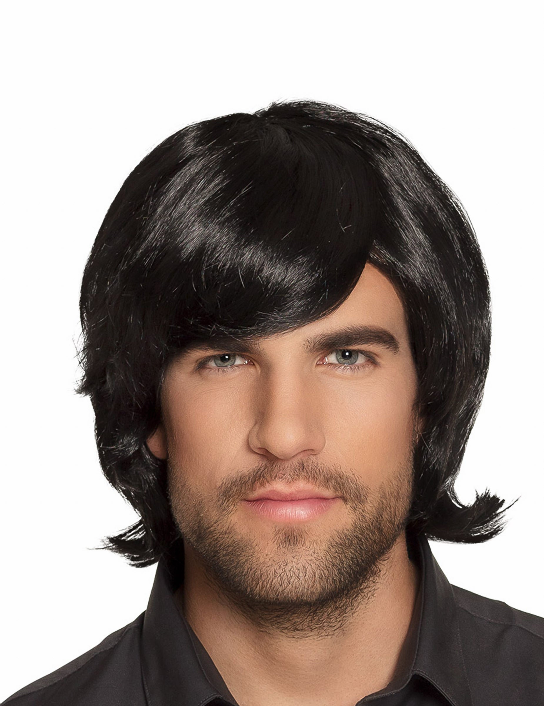 Perruque retro pour homme noire avec frange