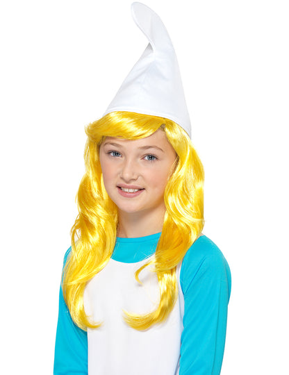 Détail du bonnet blanc de la Perruque Schtroumpfette pour enfant