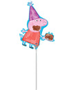Ballon aluminium Peppa Pig pour enfant rose avec chapeau de fête et gâteau au chocolat