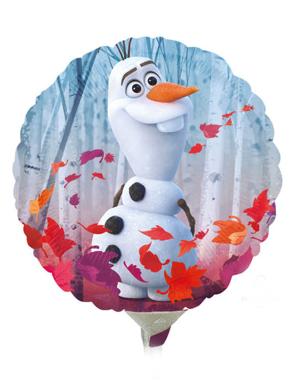Face avec Olaf entouré de feuilles d'automne du ballon aluminium rond La Reine des Neiges 2