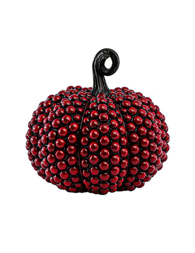 Kleiner Deko-KÃ¼rbis mit roten Perlen 19 cm Halloween-Tischdeko