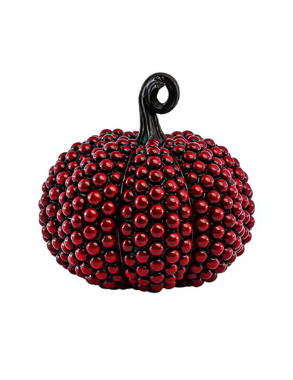 Kleiner Deko-KÃ¼rbis mit roten Perlen 19 cm Halloween-Tischdeko