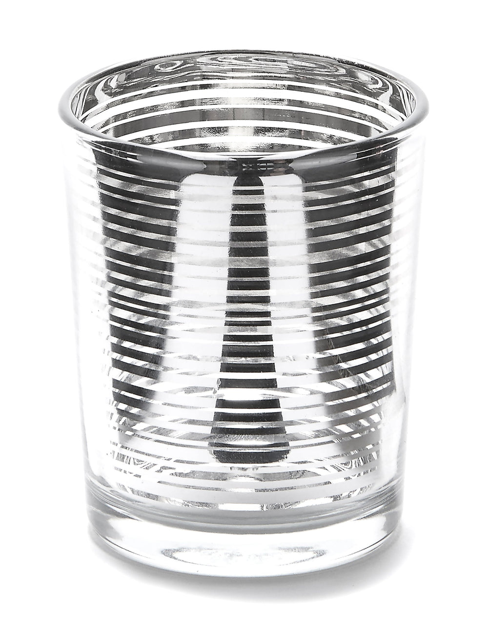 Photophore en verre à rayures pour bougie argenté