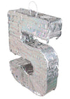 Piñata chiffre 5 pour anniversaire holographique argent