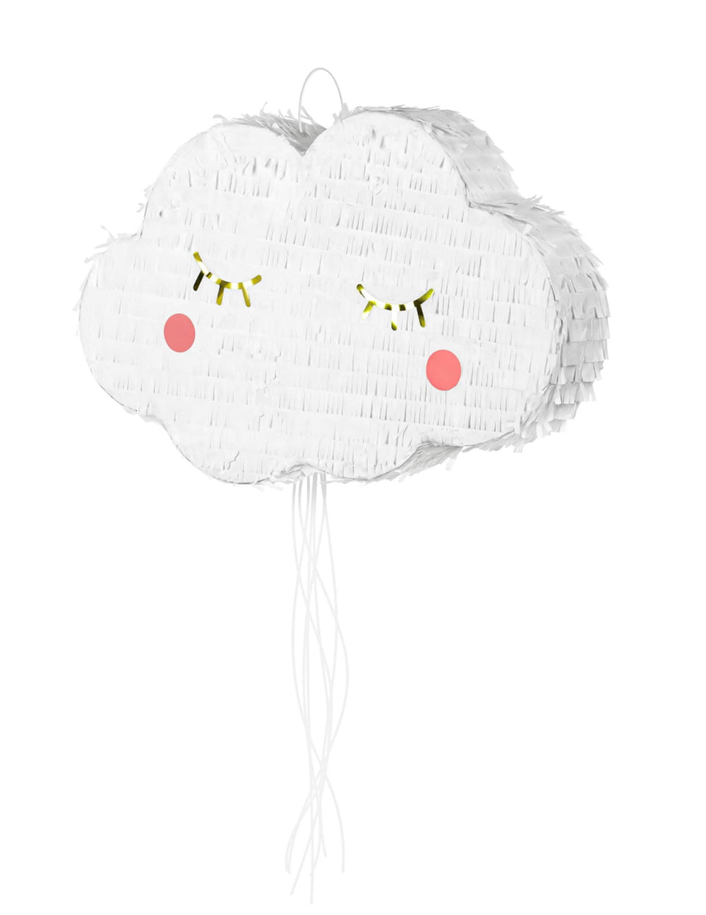 Pinata nuage pour enfant blanche à ficelles avec yeux dorés
