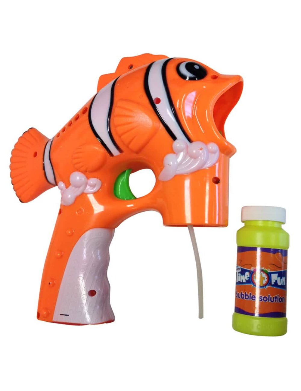 Plastik-Seifenblasenpistole Fisch Clown orange und Weiß mit Flasche Lösung