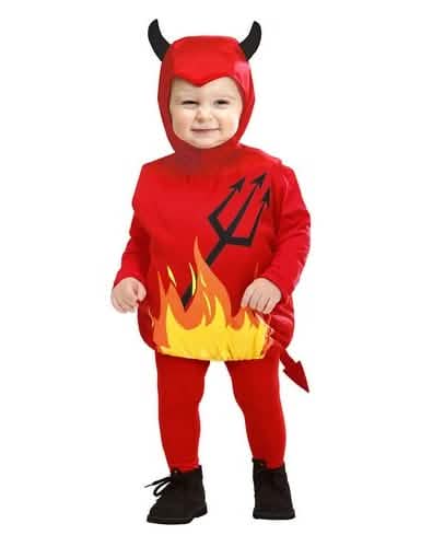 Diablotin-Kostüm für Baby Rot mit aufgedruckten Flammen und Dreizack