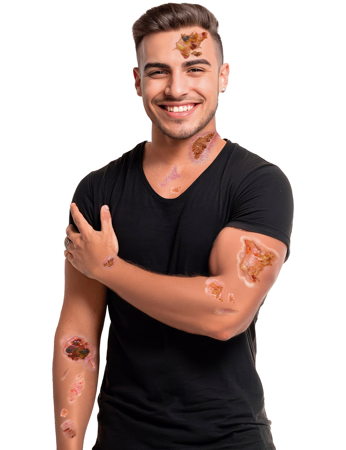 Tatouages appliqués sur le visage et les bras de la planche de tatouages plaies infectées