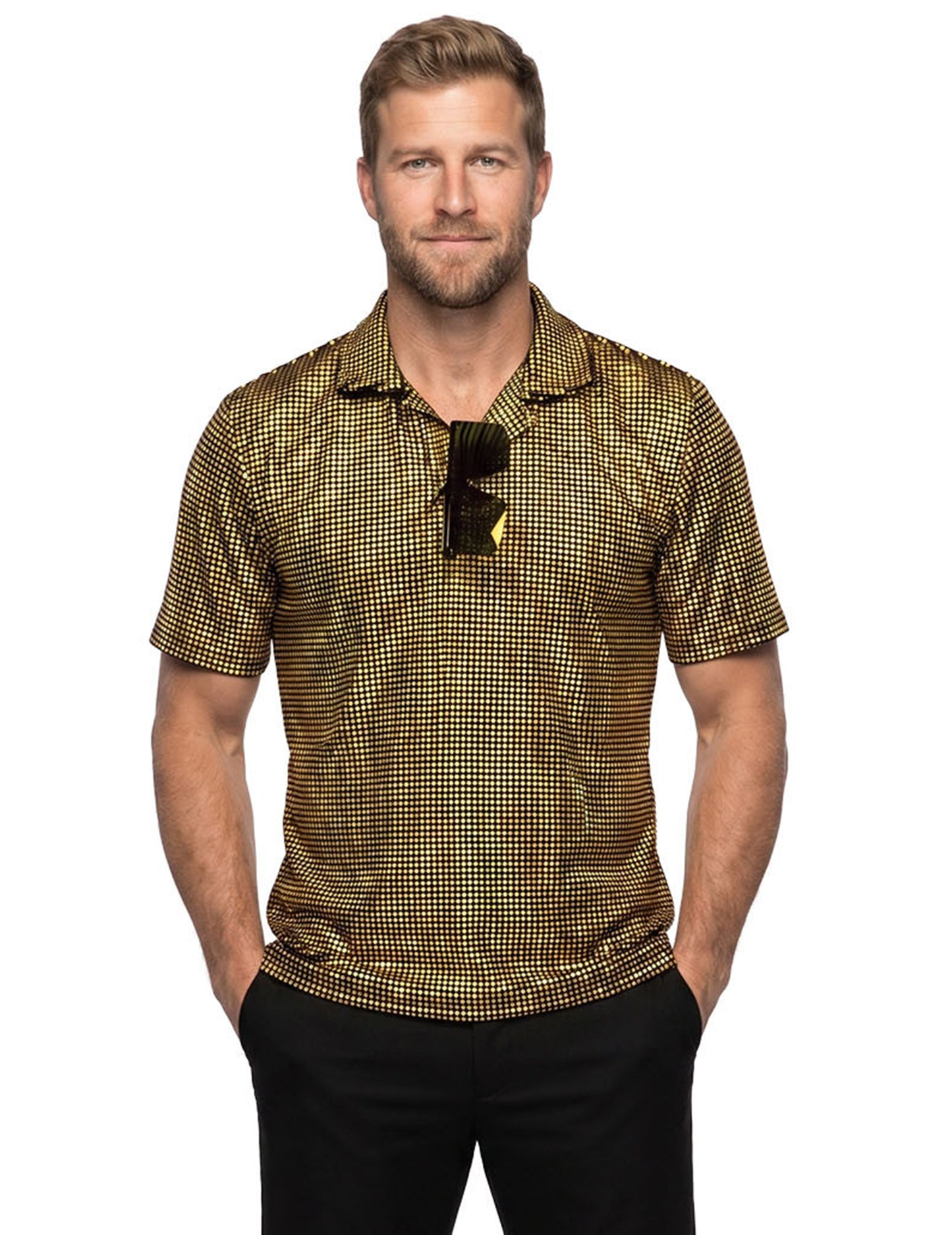 Luxus Disco-Poloshirt mit goldenen Pailletten für Herren
