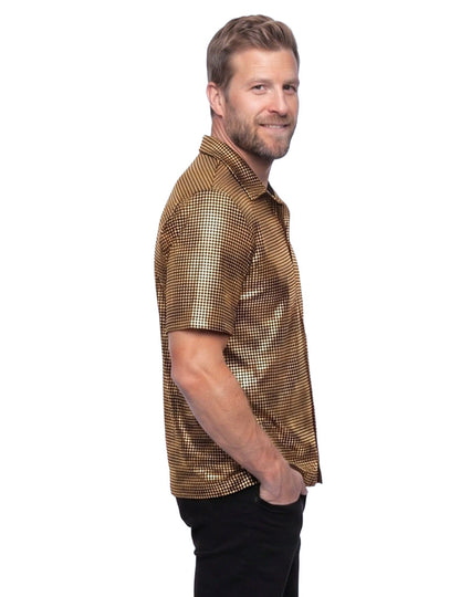 Luxus Disco-Poloshirt mit goldenen Pailletten für Herren