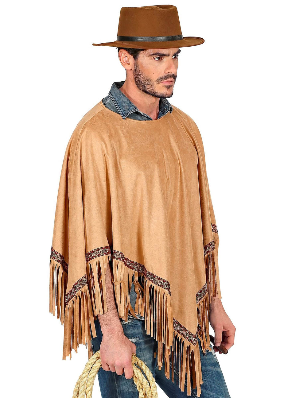 Vue de profil du poncho luxe indien pour adulte