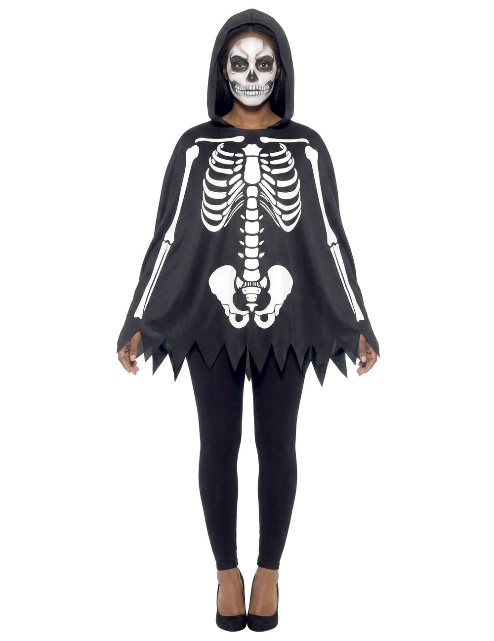 Poncho Skelett für Erwachsene Black and White mit Kapuze