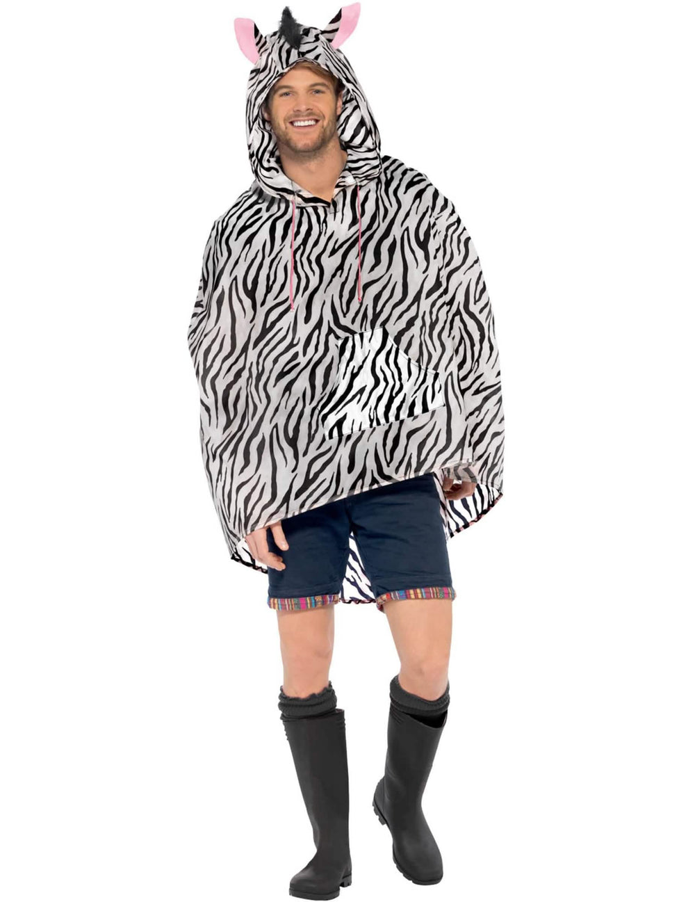 Vorderansicht des Zebra-Ponchos für Erwachsene