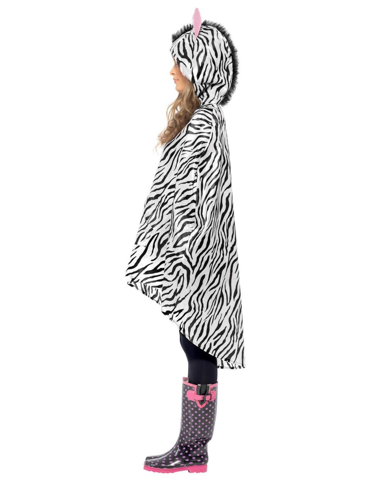 Seitenansicht des Zebra-Ponchos für Erwachsene