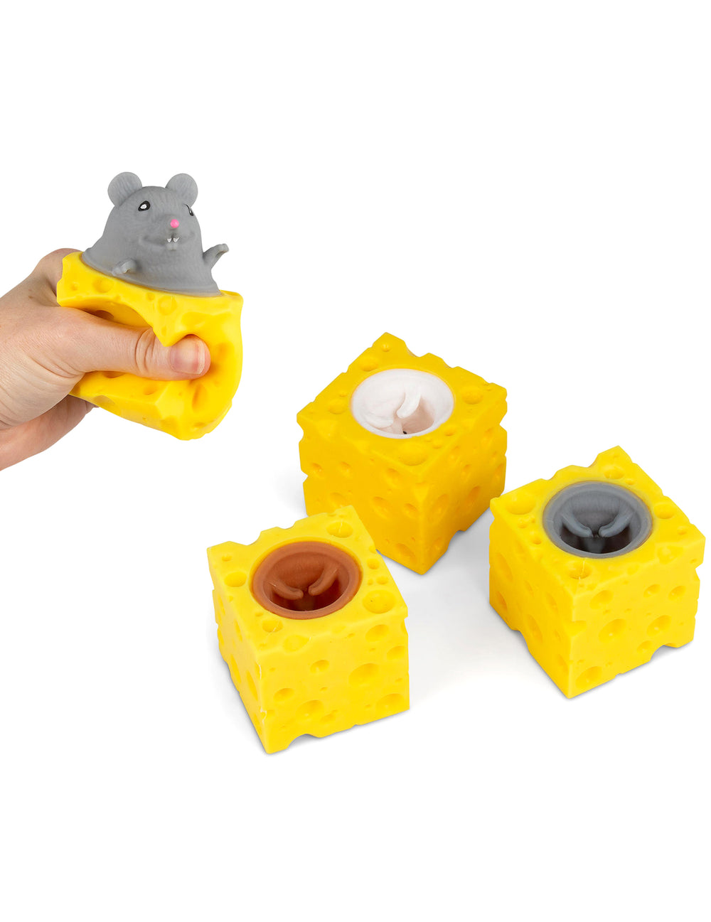 Jouet pop up souris pour enfant jaune avec souris grise blanche et marron