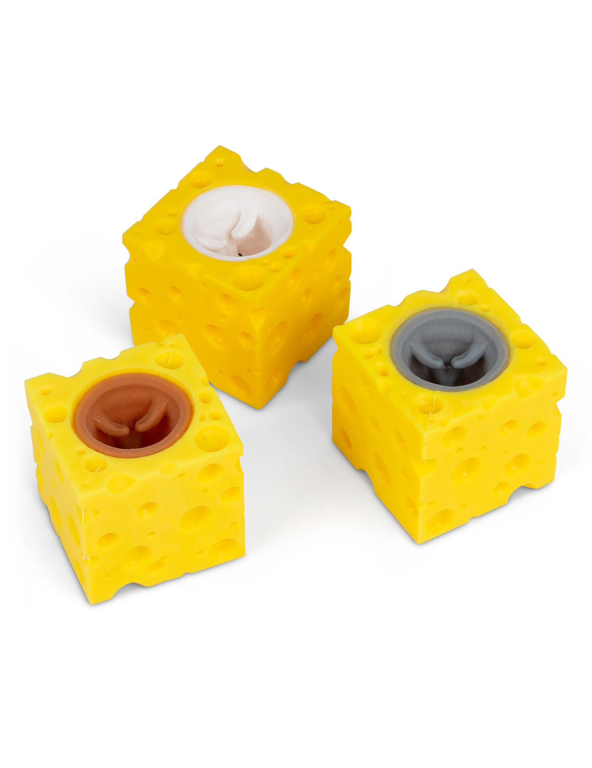 Vue d'ensemble des trois coloris du Jouet pop up souris