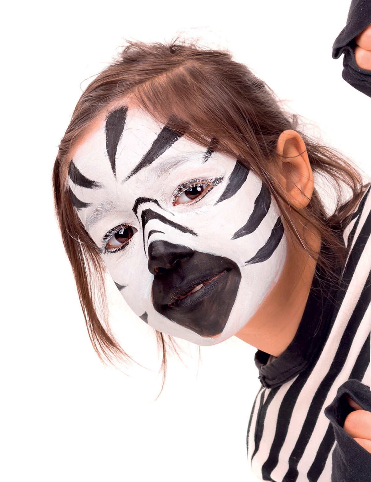 Beispiel für Zebra-Schminke aus dem professionellen wasserbasierten Schminktopf für Erwachsene und Kinder