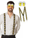 Set aus Hosenträgern und Bier-Brillen für Erwachsene, Gelb und Schwarz, mit Krug-Motiven