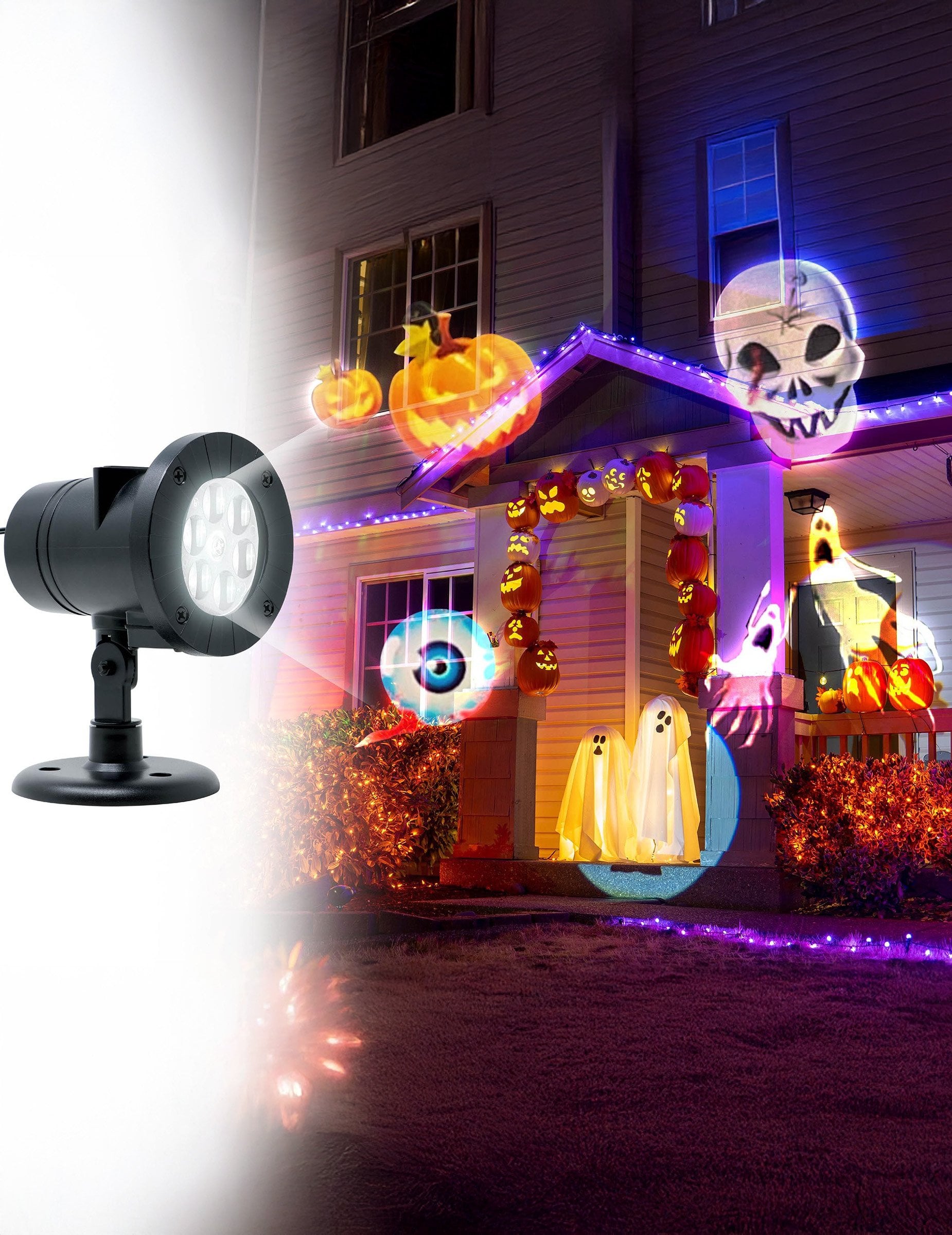 Projection des motifs d'Halloween sur une façade du projecteur silhouettes led Noël et Halloween