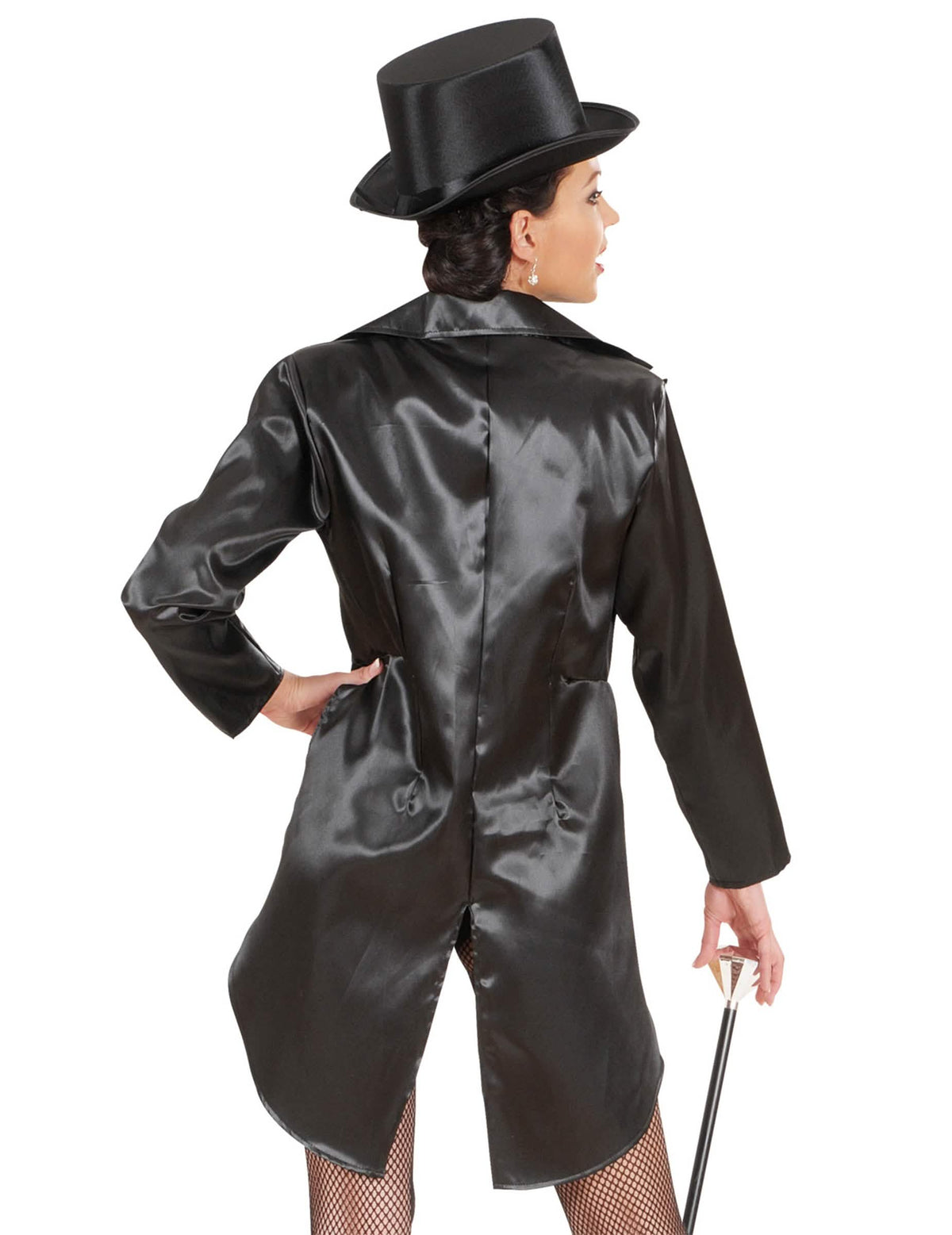 Vue de dos de la queue de pie satinée pour femme noire