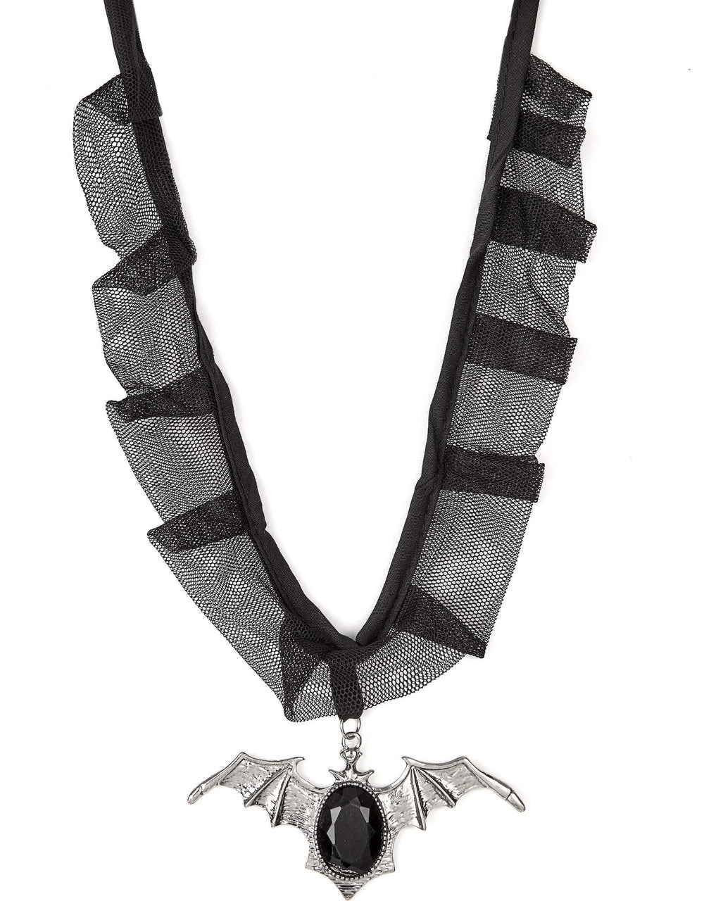 Schwarze und Grau, Silber Fledermaus-Choker für Erwachsene mit schwarzem Stein