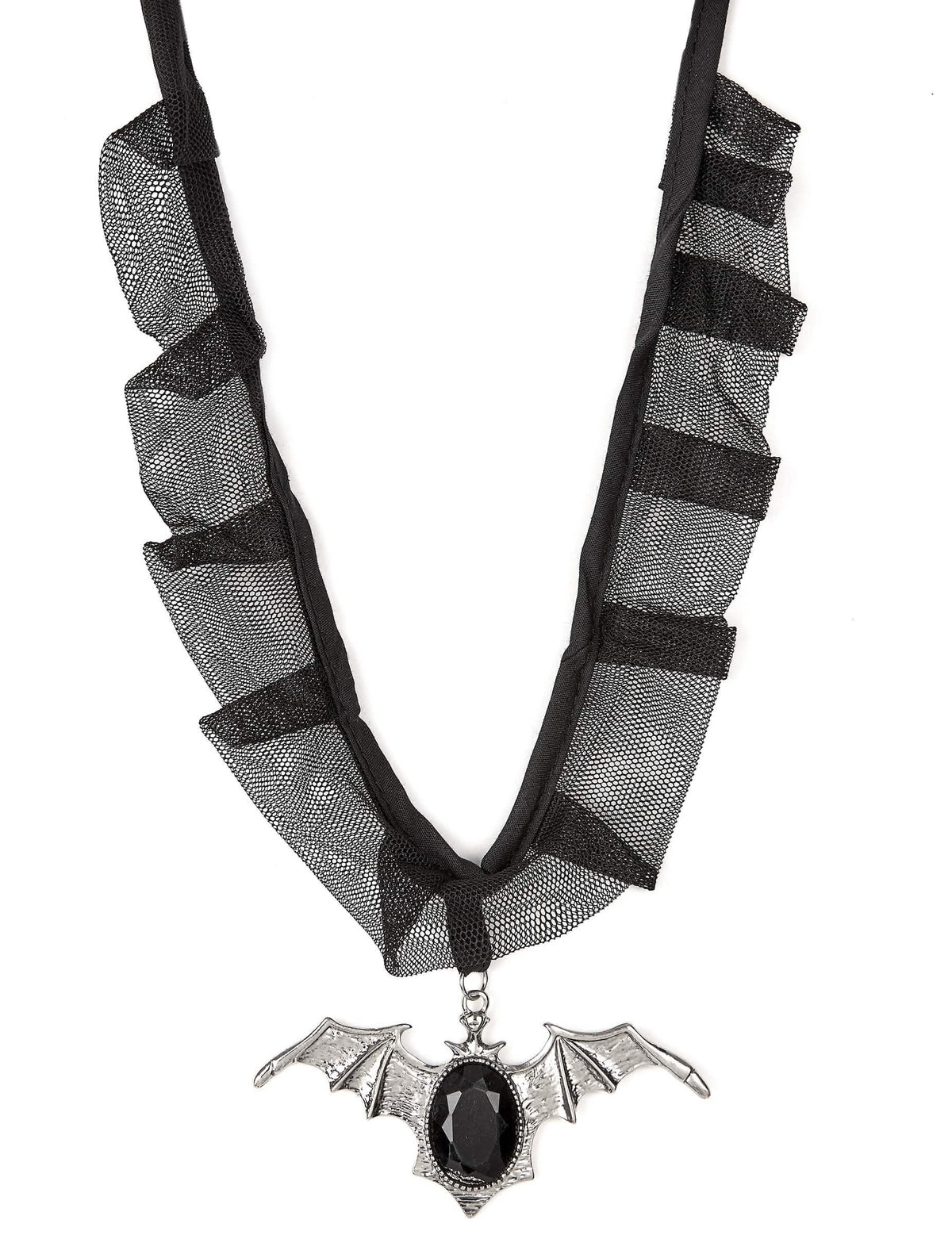 Schwarze und Grau, Silber Fledermaus-Choker für Erwachsene mit schwarzem Stein