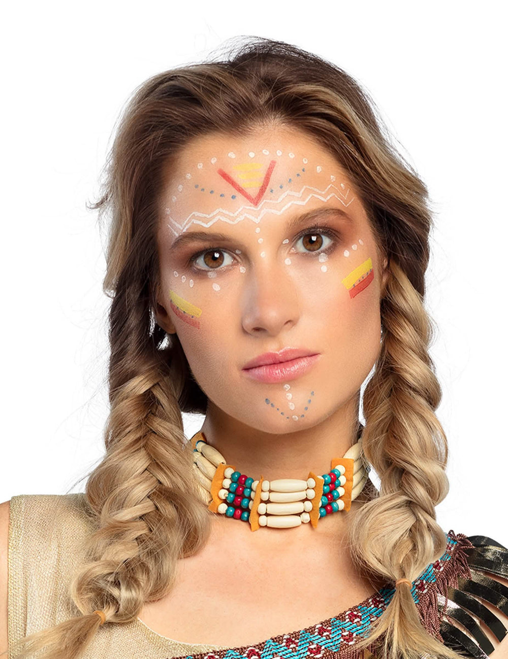 Indische Damen-Choker-Halskette mit weißen, türkisen und roten Perlen