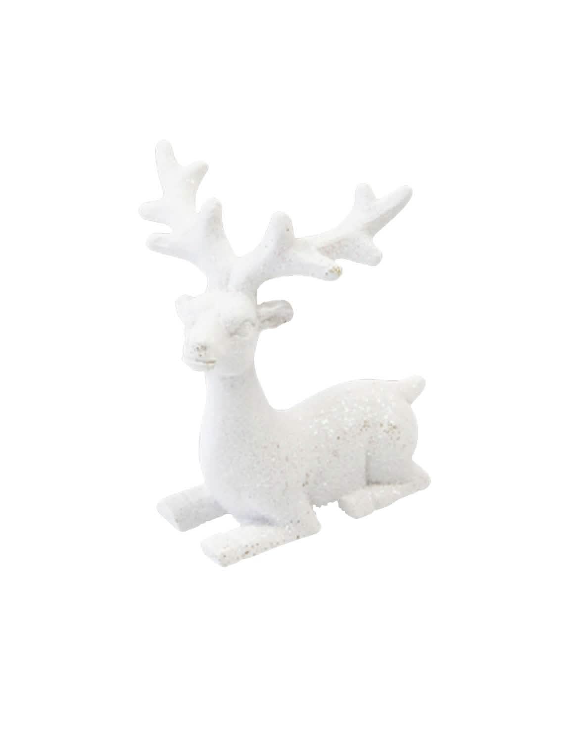 Renne en résine de Noël pour décoration blanc paillette