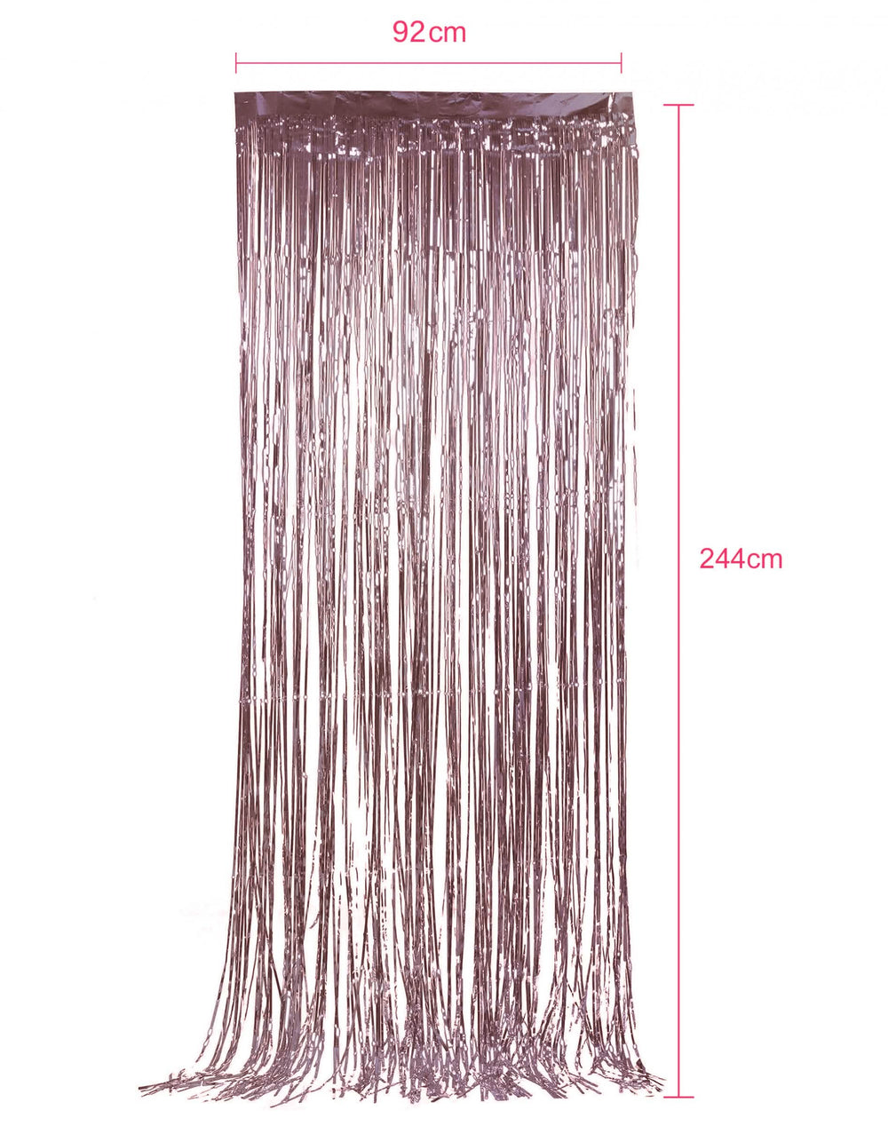 Dimensions du rideau scintillant à franges pour fête rose gold