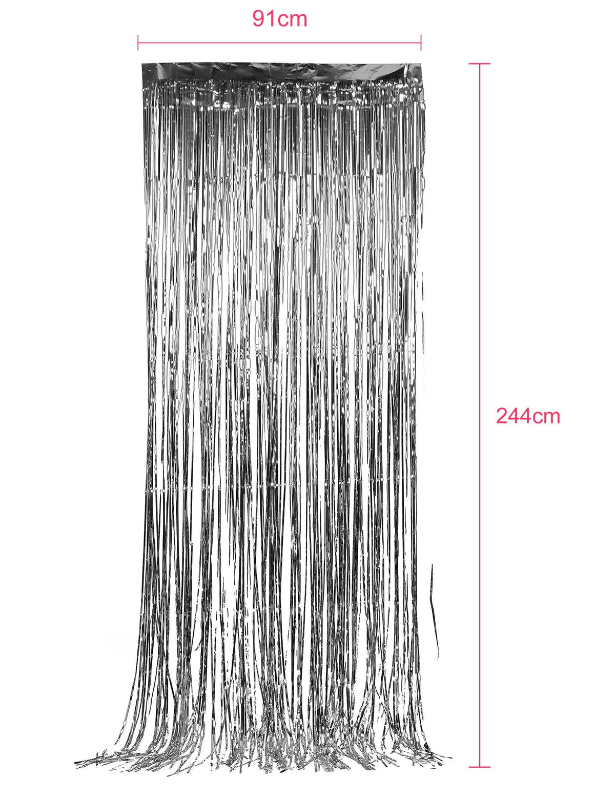Vue d'ensemble de la décoration avec le rideau scintillant pour fête argent métallique