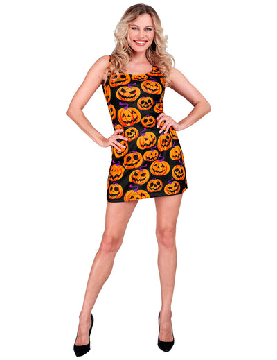 Damenkleid in Schwarz mit Kürbis-Print