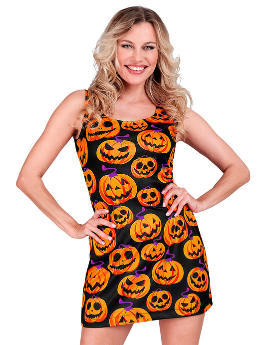 Damenkleid in Schwarz mit Kürbis-Print